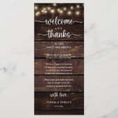 "Welcome and Thanks" Rustic Reception Guest Card Programmakaart (Voorkant)