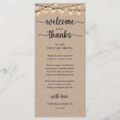 "Welcome and Thanks" Rustic Reception Guest Card Programmakaart (Voorkant)