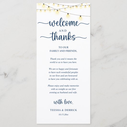 "Welcome and Thanks" Rustic Reception Guest Card Programmakaart (Voorkant)