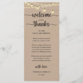 "Welcome and Thanks" Rustic Reception Guest Card Programmakaart (Voorkant)