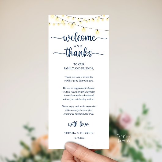 "Welcome and Thanks" Rustic Reception Guest Card Programmakaart