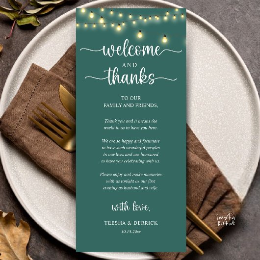 "Welcome and Thanks" Rustic Reception Guest Card Programmakaart