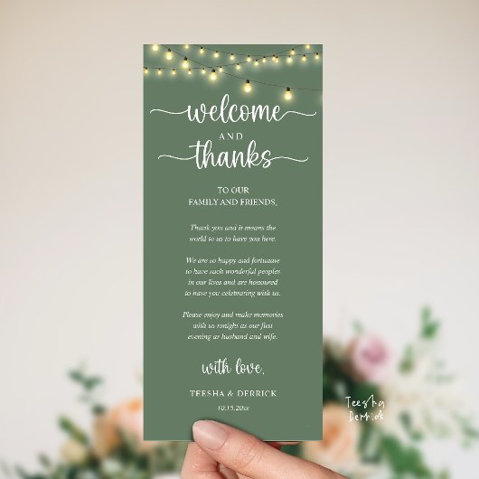 "Welcome and Thanks" Rustic Reception Guest Card Programmakaart