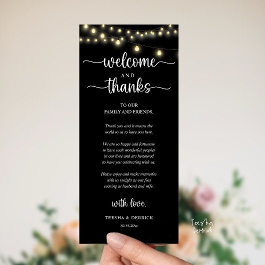 "Welcome and Thanks" Rustic Reception Guest Card Programmakaart
