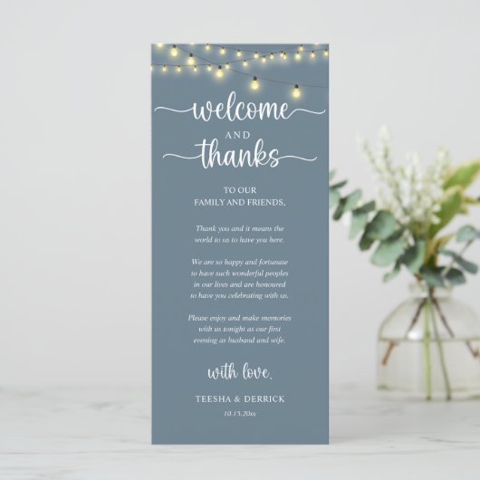 "Welcome and Thanks" Rustic Reception Guest Card Programmakaart (Staand voorkant)