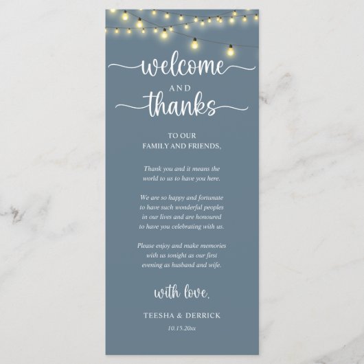 "Welcome and Thanks" Rustic Reception Guest Card Programmakaart (Voorkant)