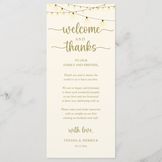 "Welcome and Thanks" Rustic Reception Guest Card Programmakaart (Voorkant)
