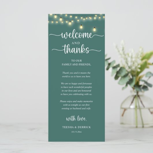 "Welcome and Thanks" Rustic Reception Guest Card Programmakaart (Staand voorkant)