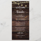 "Welcome and Thanks" Rustic Reception Guest Card Programmakaart (Voorkant)