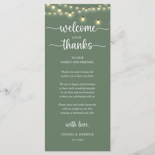 "Welcome and Thanks" Rustic Reception Guest Card Programmakaart (Voorkant)