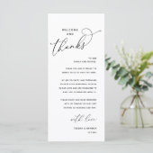 Welcome and Thanks, Wedding Dinner Thank You Card Programmakaart (Staand voorkant)