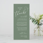 Welcome and Thanks, Wedding Dinner Thank You Card Programmakaart (Staand voorkant)