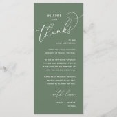 Welcome and Thanks, Wedding Dinner Thank You Card Programmakaart (Voorkant)