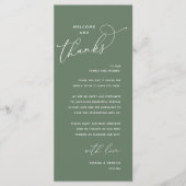 Welcome and Thanks, Wedding Dinner Thank You Card Programmakaart (Voorkant)