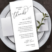 Welcome and Thanks, Wedding Dinner Thank You Card Programmakaart