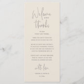 Welcome and Thanks, Wedding Dinner Thank You Card Programmakaart (Voorkant)