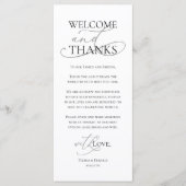 Welcome and Thanks, Wedding Dinner Thank You Card Programmakaart (Voorkant)