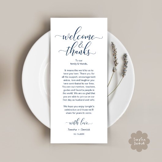 Welcome and Thanks Wedding Place Setting Card Programmakaart