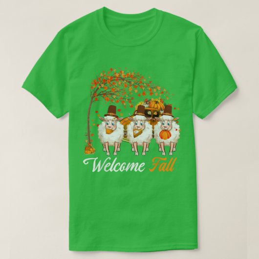 Welcome Autumn Tree Three Sheep Farmer Pumpkins Pi T-shirt (Design voorkant)