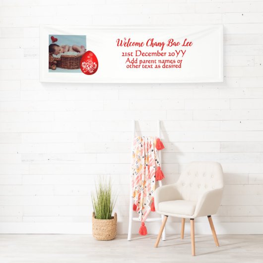 WELCOME Baby Foto Banner Red Egg and Ginger Party (Insitu)