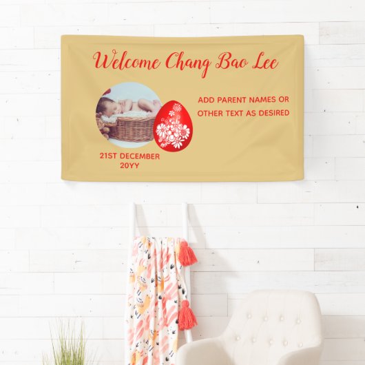 WELCOME Baby Foto Banner Red Egg and Ginger Party (Insitu)