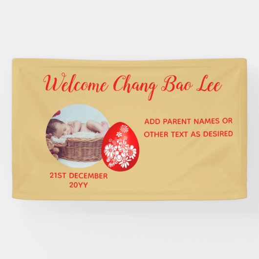 WELCOME Baby Foto Banner Red Egg and Ginger Party (Horizontaal)
