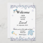 Welcome baby round photo boy bedankkaart (Achterkant)