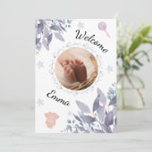Welcome baby round photo girl kaart (Staand voorkant)