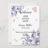 Welcome baby round photo girl kaart (Achterkant)