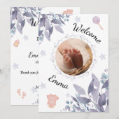 Welcome baby round photo girl kaart (Voorkant / Achterkant)