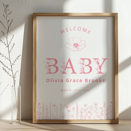Welcome Baby Wildflower Baby Shower Poster Dusty P