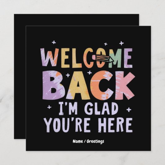 Welcome Back I'm Glad You're Here First Day School Kaart (Voorkant / Achterkant)