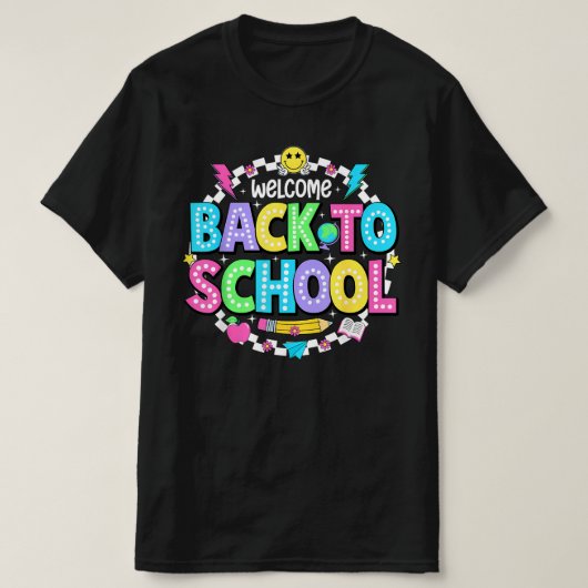 Welcome Back to School – Neon Retro Teacher Tee T-shirt (Design voorkant)