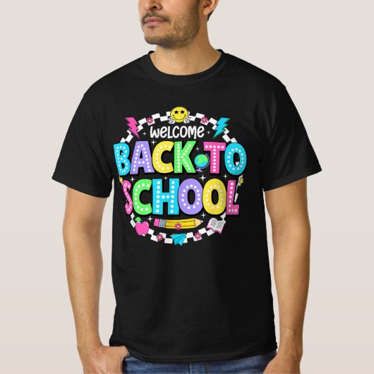 Welcome Back to School – Neon Retro Teacher Tee T-shirt (Voorkant)