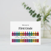 Welcome Back to School Rainbow Crayon  Feestdagenkaart (Staand voorkant)
