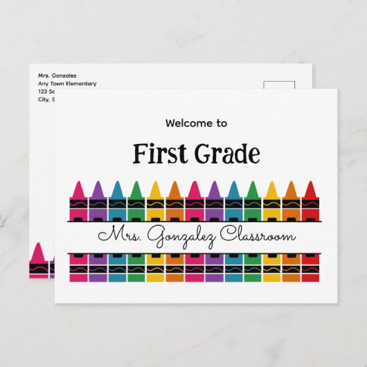 Welcome Back to School Rainbow Crayon  Feestdagenkaart (Voorkant / Achterkant)