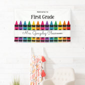 Welcome Back to School Rainbow Crayon Spandoek (Insitu)