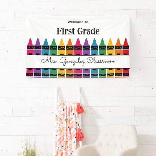 Welcome Back to School Rainbow Crayon  Spandoek (Insitu)