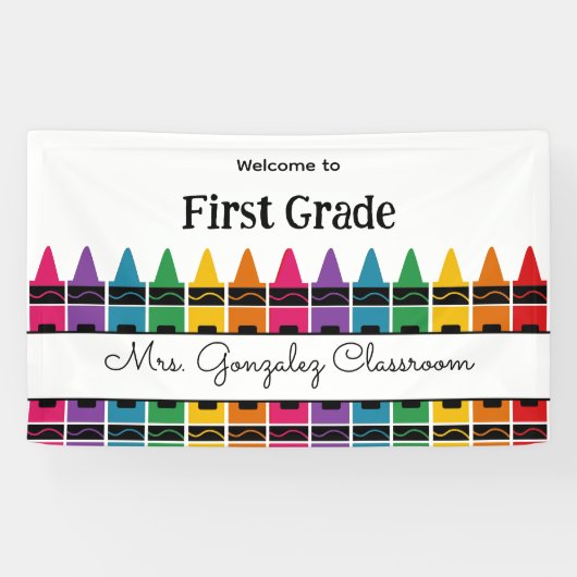Welcome Back to School Rainbow Crayon Spandoek (Horizontaal)