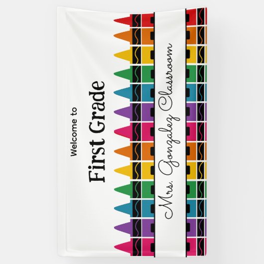 Welcome Back to School Rainbow Crayon  Spandoek (Verticaal)