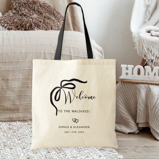 Welcome bag for destination wedding, ribbon tote bag