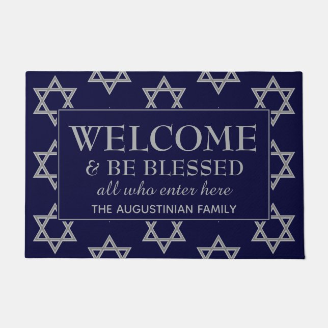 WELCOME BE BLESSED Star of David HANUKKAH Deurmat (Voorkant)