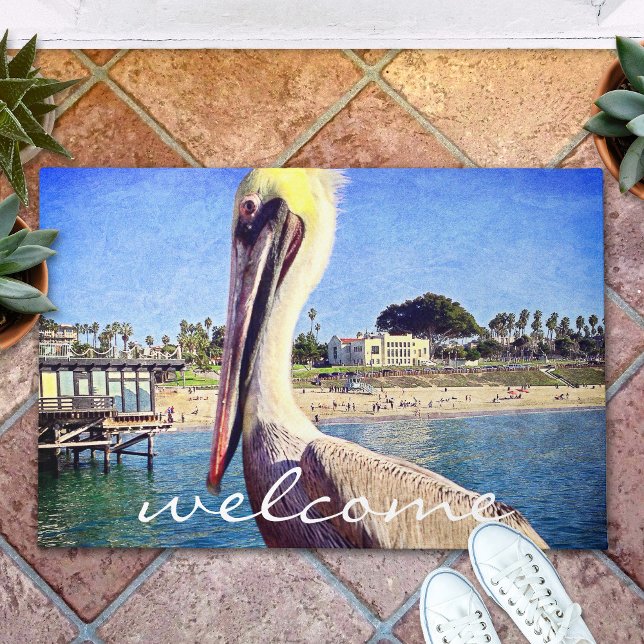 Welcome Beach Pier Pelican Bird Photo Script Deurmat (Creator heeft geüpload)