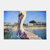 Welcome Beach Pier Pelican Bird Photo Script Deurmat (Voorkant)