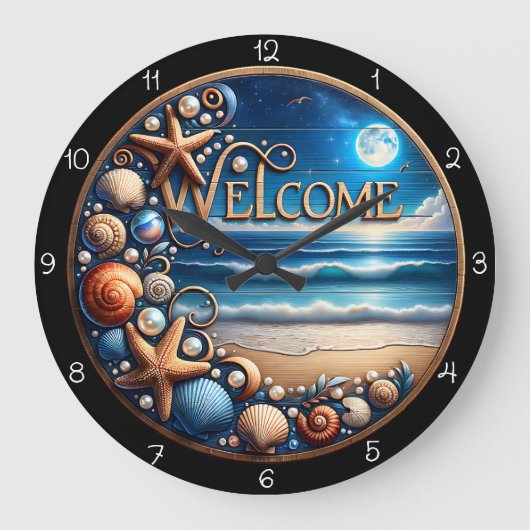 Welcome Beach Seashell  Grote Klok (Voorkant)