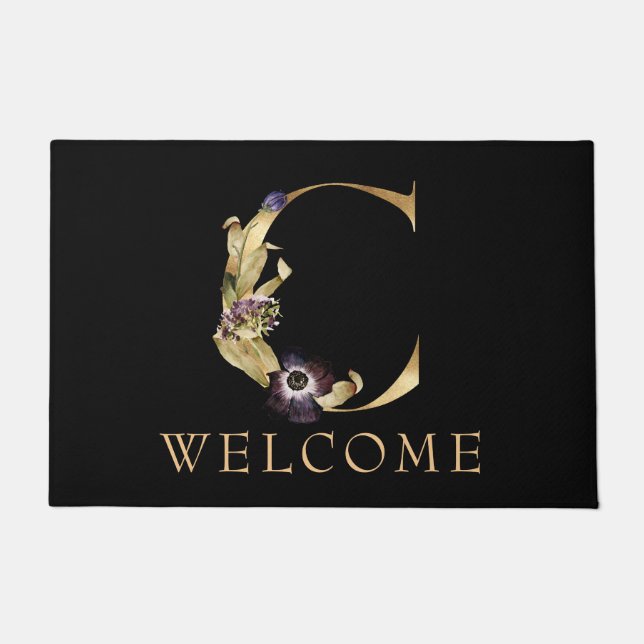 WELCOME Black and Gold Herfst Monogram C Doormat Deurmat (Voorkant)