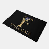 WELCOME Black and Gold Herfst Monogram F Doormat Deurmat (Schuin)