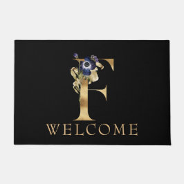 WELCOME Black and Gold Herfst Monogram F Doormat Deurmat