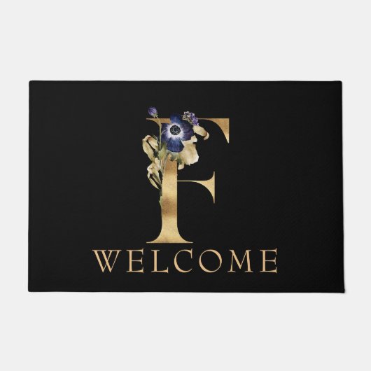 WELCOME Black and Gold Herfst Monogram F Doormat Deurmat (Voorkant)