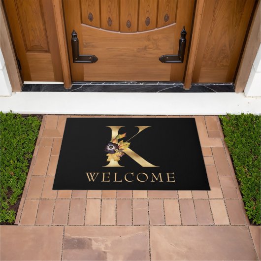 WELCOME Black and Gold Herfst Monogram L Doormat Deurmat (Buiten)